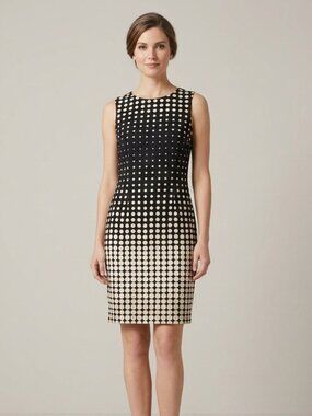 Lori M Cream And Black Polka Dot Dress